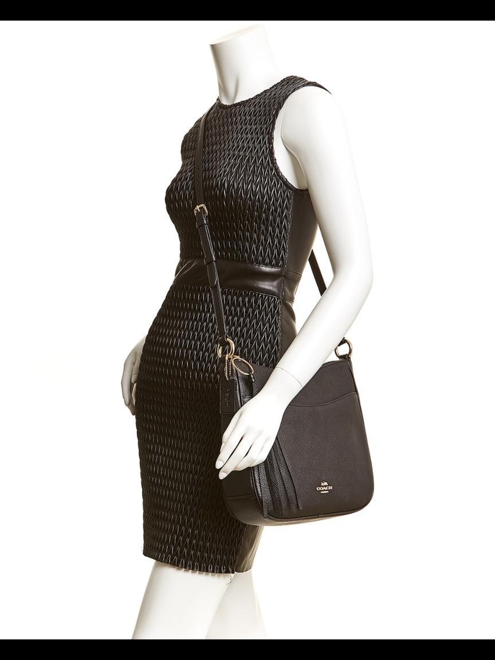 Coach Black Pebbled Leather Shoulder Crossbody Tote Bag with Gold Hardware